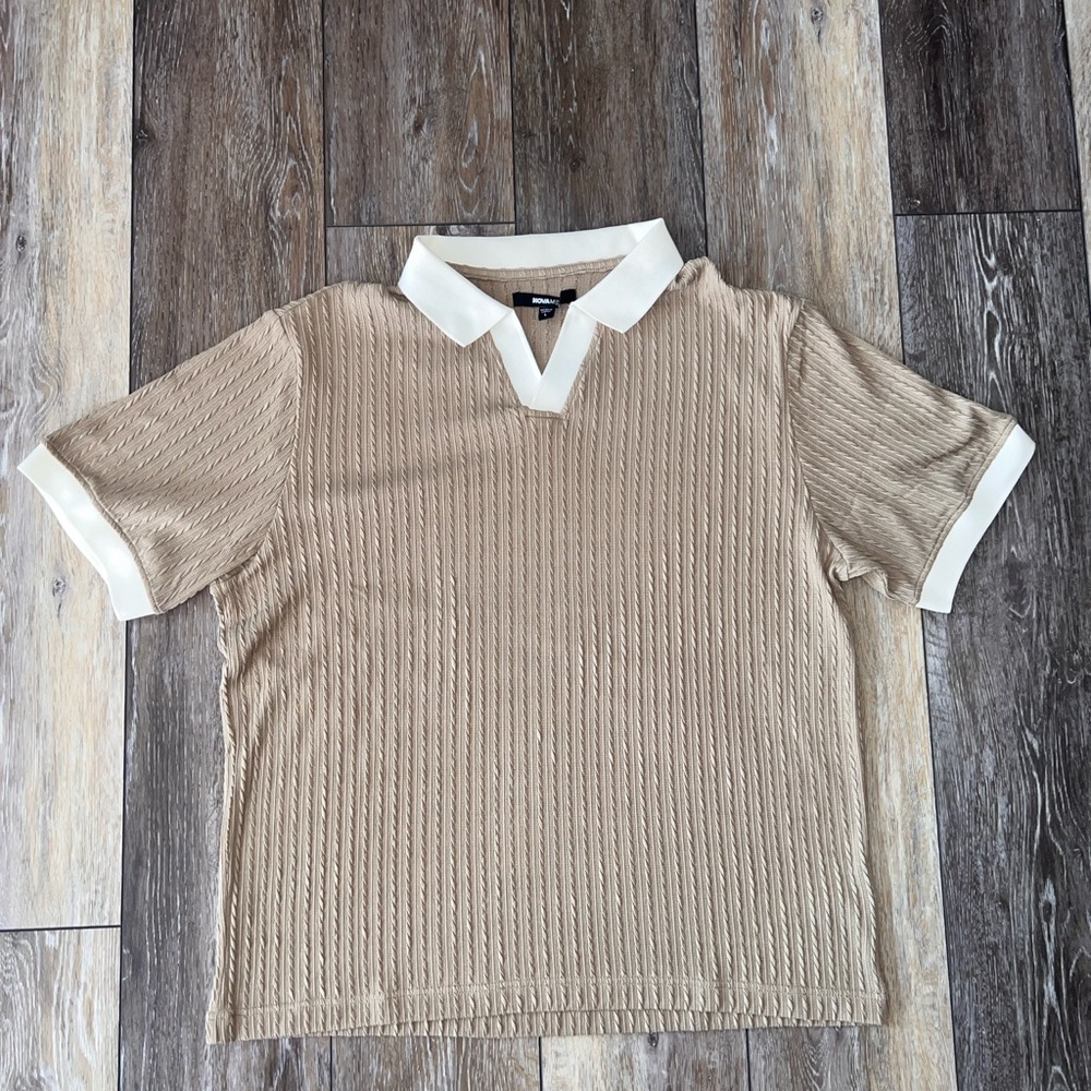 Forever 21 Tan Polo Shirt with White Trim